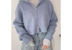 LOWRYS FARM ZIPクラッシュカーディガン　ブルー