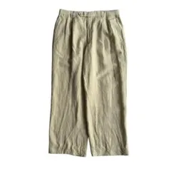 古着 90s Unknown リネン パンツ スラックス ワイド カーキ 軍パン 古着 90s Unknown リネン パンツ スラックス ワイド カーキ 軍パン