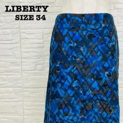リバティ LIBERTY 総柄スカート 青 膝丈 34 Sサイズ 幾何学風のサムネイル