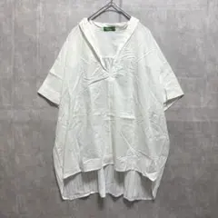 【アースミュージック＆エコロジー】スキッパーブラウス 半袖 白 (F) ゆったり