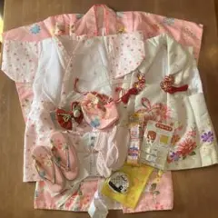 七五三 3歳 女の子 着物フルセット 被布 草履 巾着 髪飾り 一式 美品