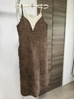 Rafnaf × tomo レイヤード　ツイード　キャミワンピースブラウン