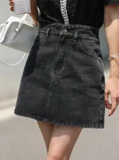 SHEIN DAZY XXL デニム Aライン ミニスカート ブラック