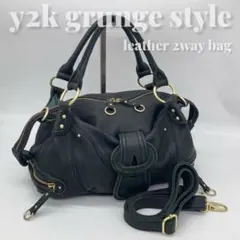 y2k grunge style leather 2way bag black