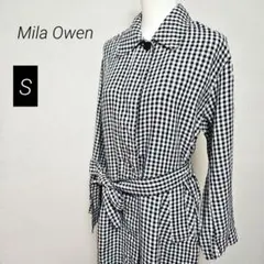 ミラオーウェン シャツライクヘンプステンカラーコート ギンガムチェック