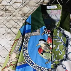 【最高デザイン】スカーフ柄　長袖シャツ　テロっと感　XLサイズ　ゆるダボ