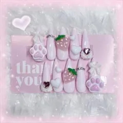 ♥現品のみ♥ ネイルチップ 量産型 地雷 平成女児 いちご 肉球 かわいい