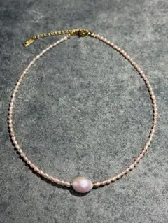 淡水パール　ピンク系　小粒　ネックレス　チョーカー　ステンレス