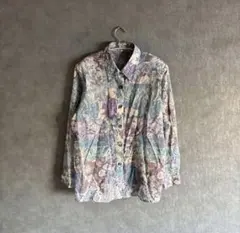 昭和レトロブラウス　花柄シャツ　ヴィンテージシャツ　シアーブラウス　レトロコーデ