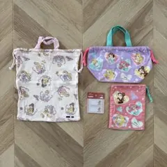 ディズニープリンセス ランチ巾着 コップ袋 巾着 ネームラベル 4点セット
