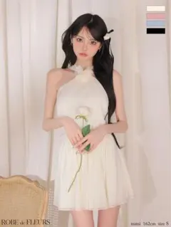 ROBE de FLEURS ラメシフォンリボンホルターネックミニキャバドレス