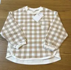 新品　アプレレクール　110 総柄ゆったりトレーナー　チェック　ベージュ