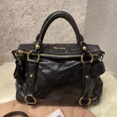 【美品】miu miu サイドリボン ヴィッテロルクス 2WAYバッグ ブラック