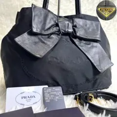 rika様　プラダ バッグ リボン 2way ジャガード 黒 三角ロゴ