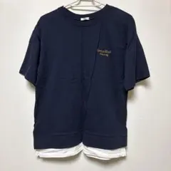 Serene Mind ロゴ刺繍 フェイクレイヤード 半袖Tシャツ
