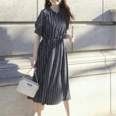 any SiS 洗える ストライプワンピース 2 M 紺 美品 ロングワンピースのサムネイル