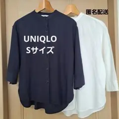 リネンブレンドバンドカラーシャツUNIQLO 7分袖【2枚セット!】 Sサイズ
