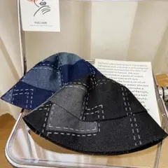 【新品】バケットハット デニム風 帽子 韓国 レディース ブラック