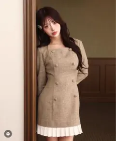 darich プリーツドッキングツイードミニワンピース