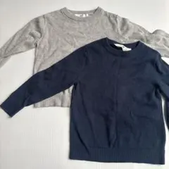 H&M 長袖カットソー 2枚組 100cm 綿ニットセーター 無地 紺 灰