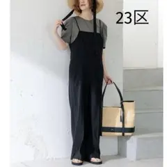 23区リネンレーヨンストレッチ サロペットブラック黒38オールインワンのサムネイル