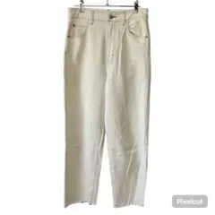 J2249 ローリーズファーム デニムパンツ L ストレートアイボリー 白 古着