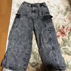 グレー ダメージ加工 カーゴデニムパンツ