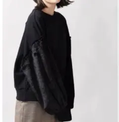 BROWNY ファースリーブ スウェット ブラック