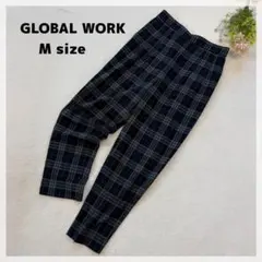 【グローバルワーク】テーパードパンツ M ブラック チェック柄 オフィス 細見え