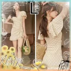 高品質☆水着に見えない！ワンピース 水着 花柄 ベージュ Ｌ 新品未使用