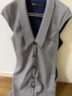 ZARA チェック柄 ノースリーブ ミニワンピース S当日、即日発送