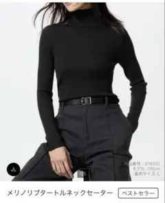 メリノリブタートルネックセーター　M ブラック