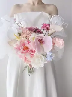アーティフィシャルフラワーブーケ　胡蝶蘭　前撮り　結婚式　ウェディング　ピンク