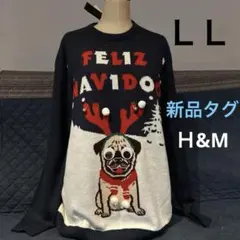 専用　大きいサイズトナカイプードルのクリスマス紺色セーター　Ｈ&M 新品タグＬＬ