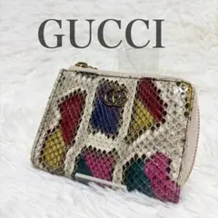 【美品】希少品 グッチ GGマーモント 財布ウォレット L字ファスナー パイソン