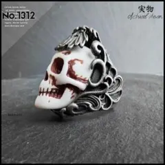 希少デザインホワイトスカル ゴシック チタンリング ロック ダーク パンク ②