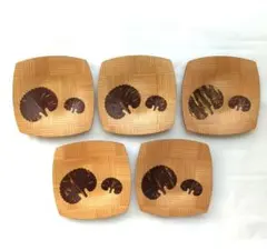 秋田杉細工 木製皿 5枚　銘々皿　茶托　菓子皿　コースター 伝統工芸品 小物置き