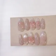 現品　ネイルチップ　フラッシュ　マグネット　フレンチ　チーク　リボン　ロング