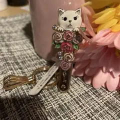スリーカラット 3carat バッグキークリップ 白猫 ねこ キーホルダー