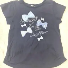 mezzo piano メゾピアノ リボン刺繍入りTシャツ 130cm ネイビー