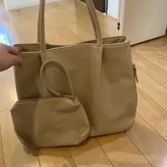 ベージュ トートバッグ 内ポケット4つ付き