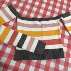 ストライプ オフショルダー ニットセーター