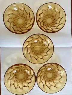 琥珀色のガラス製デザート椀 5個セット