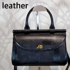 レザー　ハンドバッグ　ショルダーバッグ　2way ゴールド金具　ブラック　 R