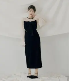 SALON by Chico】配色シアーリボンベロアワンピース/オケージョン