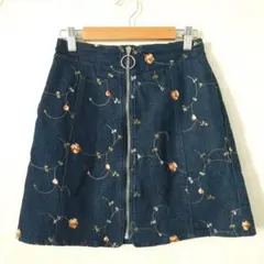 オリーブデオリーブ　膝丈　ミニ　スカート　フリー　デニム生地風　花柄　総柄