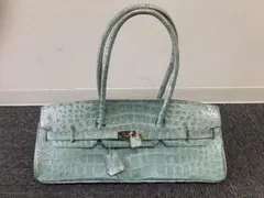 水色 クロコダイル風 ハンドバッグ