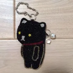 黒猫 ビーズ刺繍 キーホルダー ポーチ