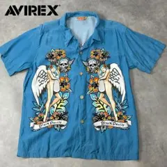 AVIREX Black Devils アロハシャツ L 開襟 総柄のサムネイル