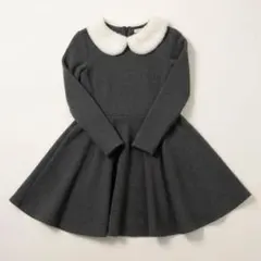 【韓国子供服】ファー襟 ワンピース グレー 女の子　発表会 フォーマル130